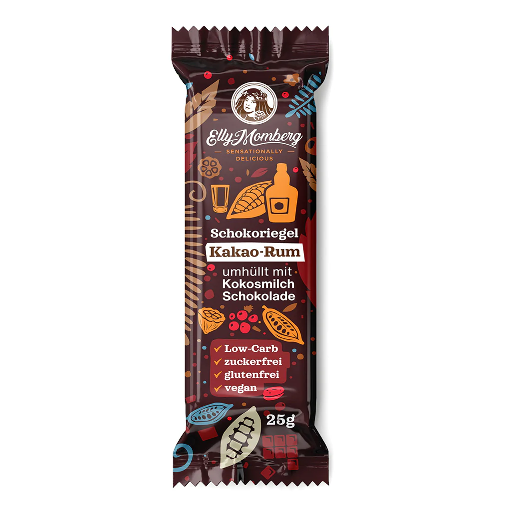 Schokoriegel - Kakao rum - Elly Momberg Gourmet-Schokoriegel"Kakao & Rum" 25g - Vegane Schokolade, ohne Zuckerzusatz und glutenfrei