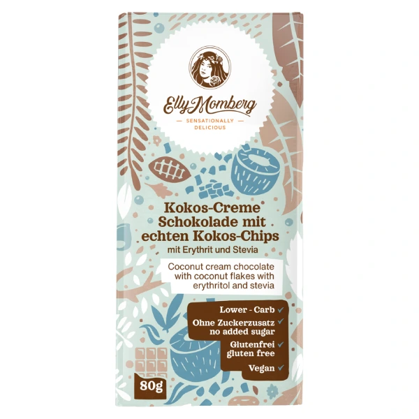 Lower carb Kokos creme schokolade -Elly Momberg Lower carb Kokos creme schokolade mit kokoschips -Elly Momberg